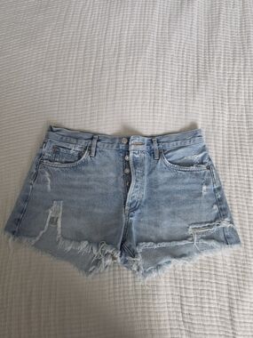 Agolde Light Blue Distressed Denim Cutoff Shorts